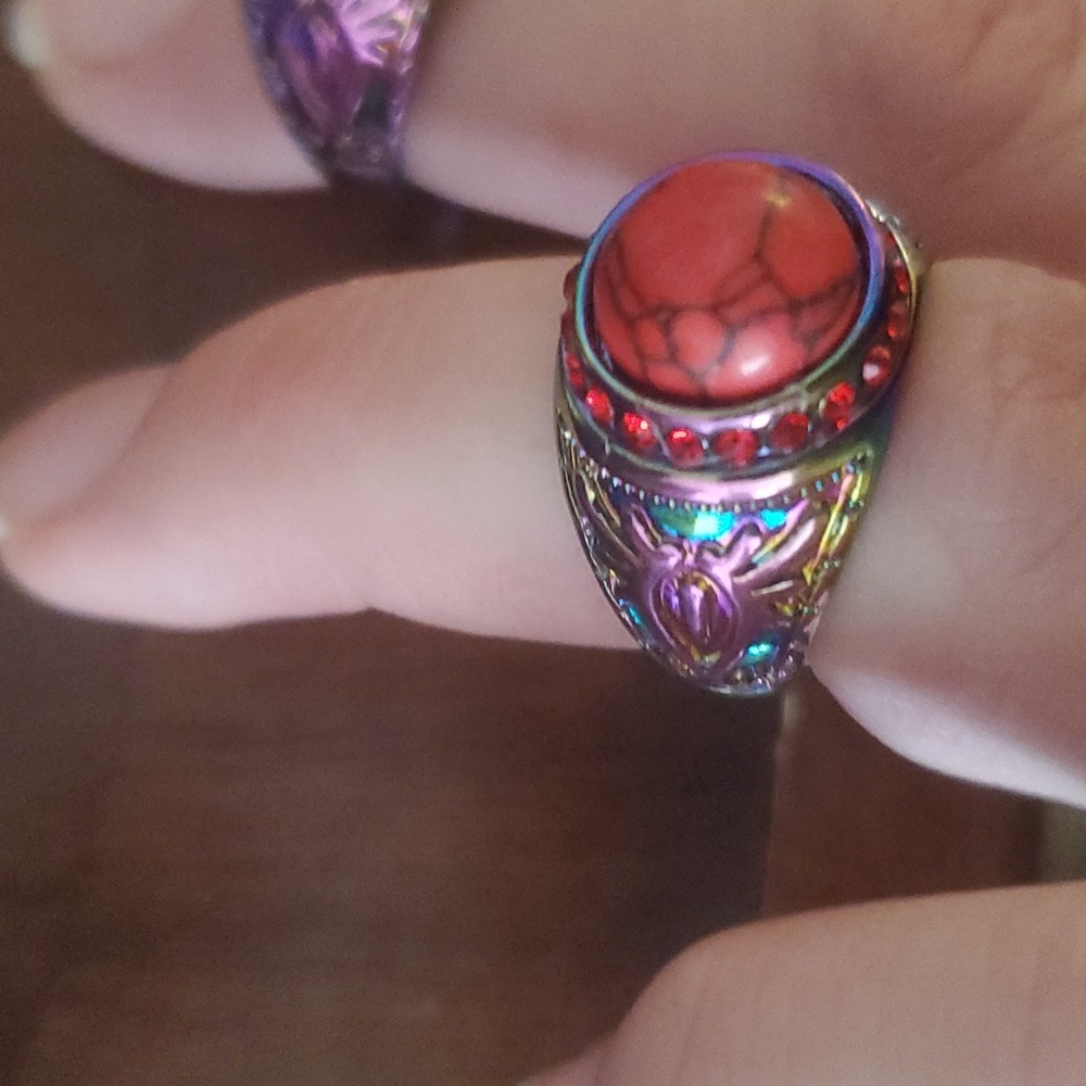 *Sale* New Red Howlite Rainbow Hematite Ring.
